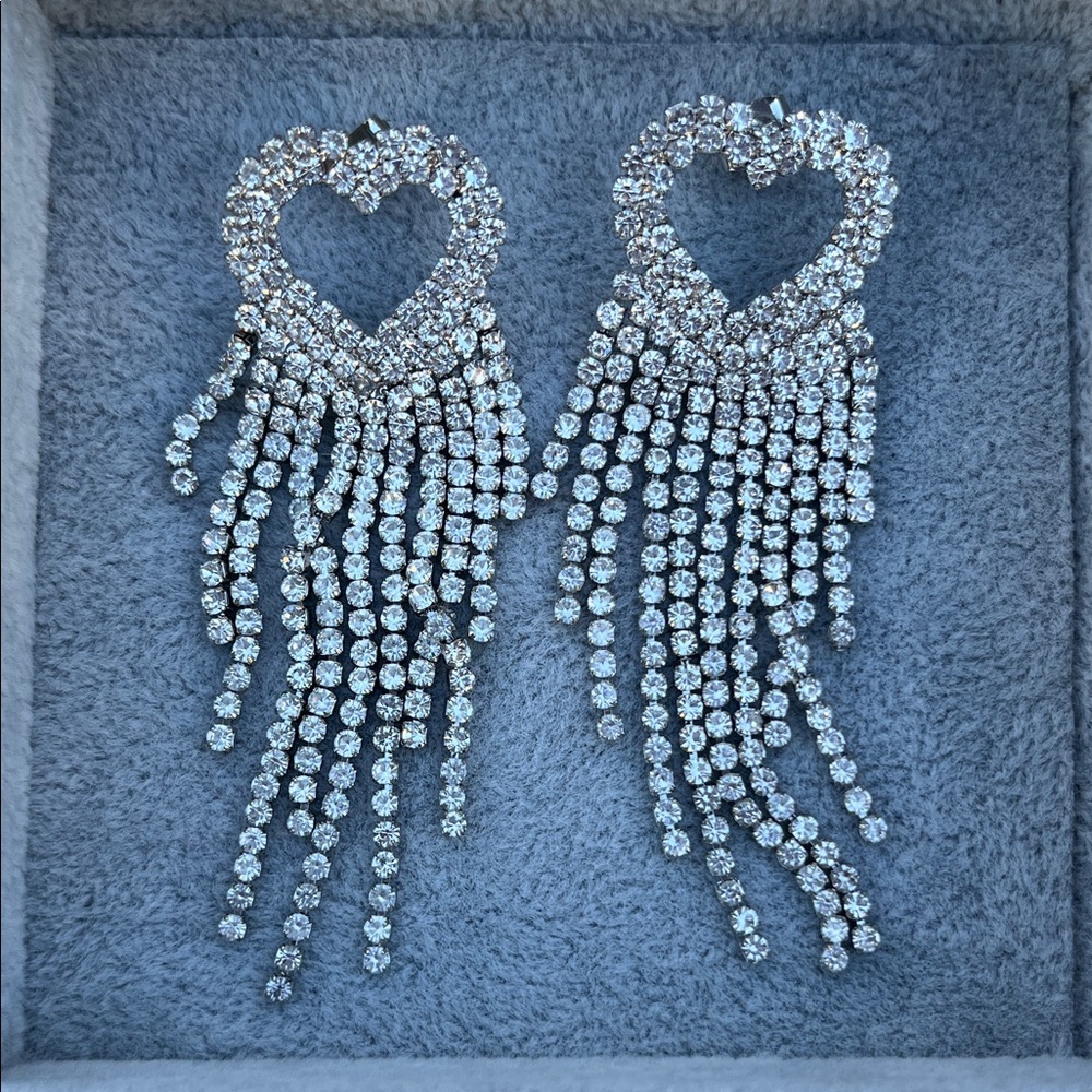 Elegant Silver Heart Dangle Earrings